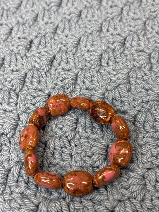 Jewelry - Ceramic Beaded Stretchy Bracelet Brown Pink 6.75 inches Unstretched